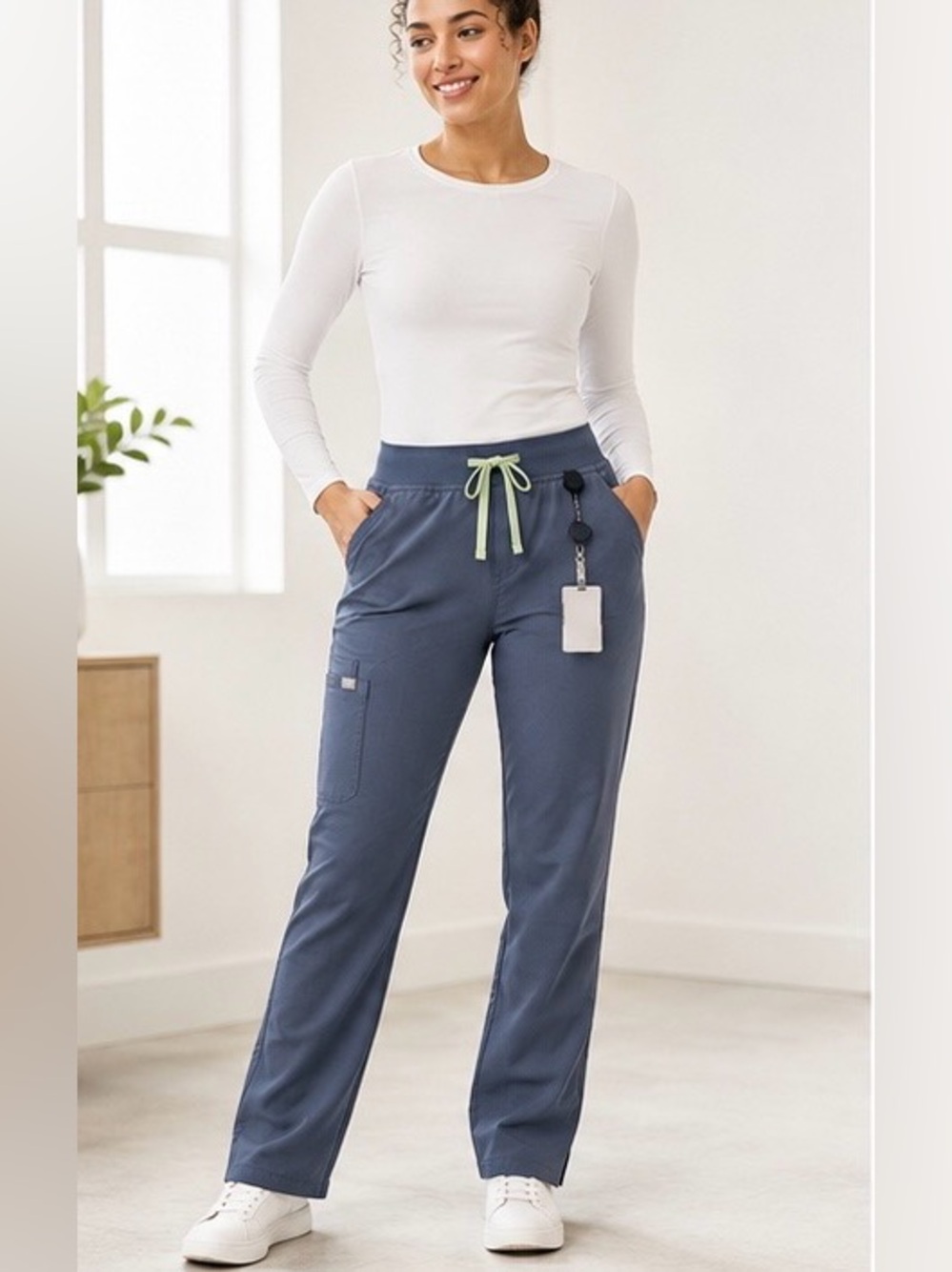 FIGS WOMEN’S SCRUB PANTS SLATS BLUE GRAY GREEN DRAWSTRING ( L/T)